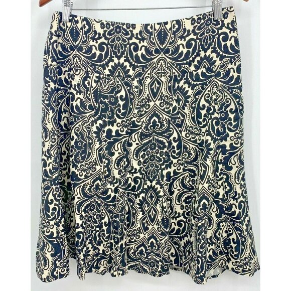 Ann Taylor Skirt Women Full Pleat Size 10 Black Ivory Damask Silk Women B71 - Picture 1 of 7